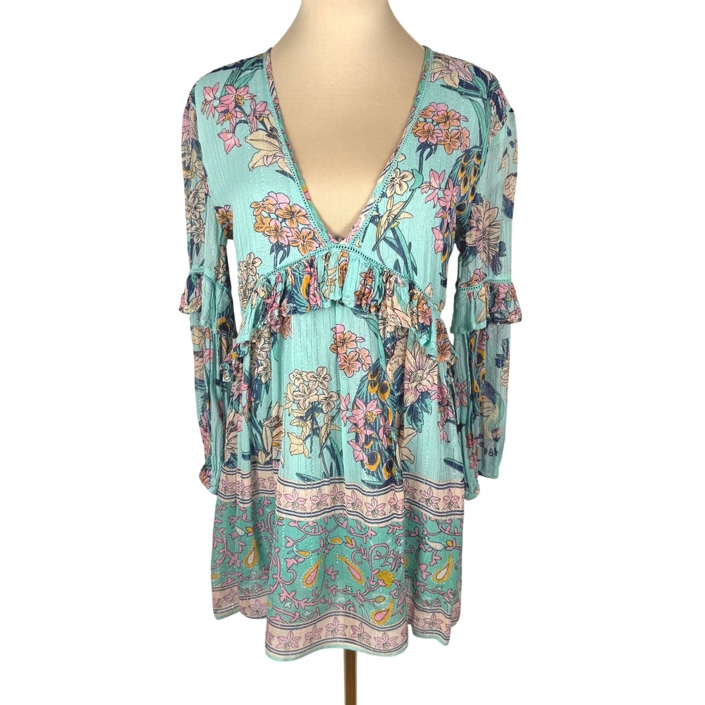 Raga Anthropologie "Botanic Enchantment" Lurex Open Back Mini Dress - Size Small